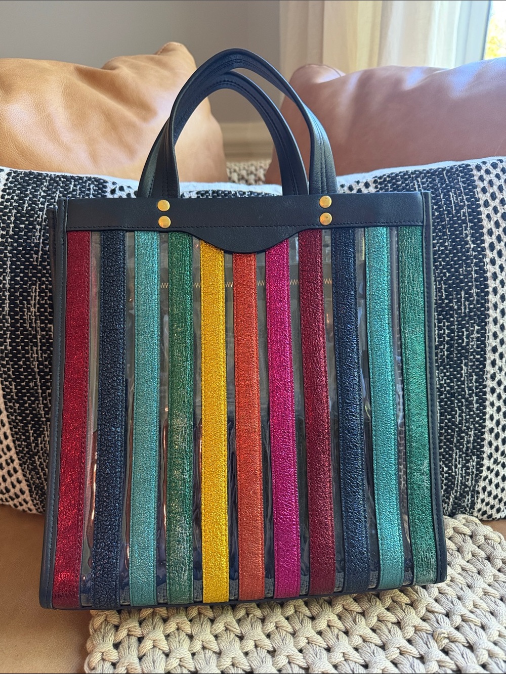 Anya Hindmarch Rainbow Metallic Stripe PVC Tote Bag - Picture 4 of 7